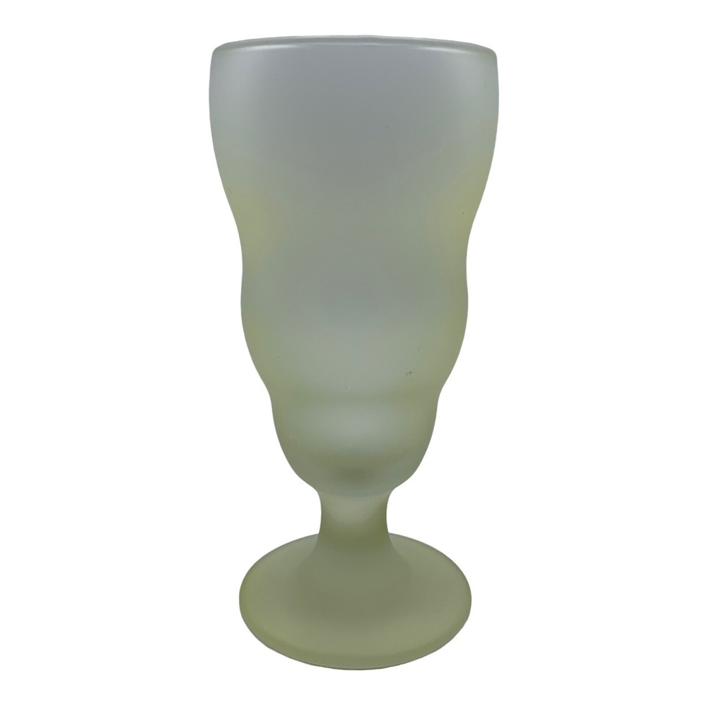 Vintage Frosted Glass Cold Drink Ice Cream Stem Glass Hand Blown Party Yellow